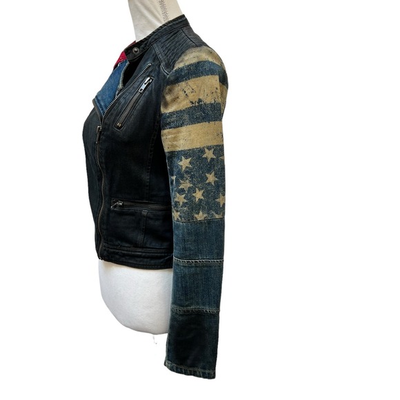 Free People Black Denim Jacket with Blue and Tan Accents - Picture 2 of 5